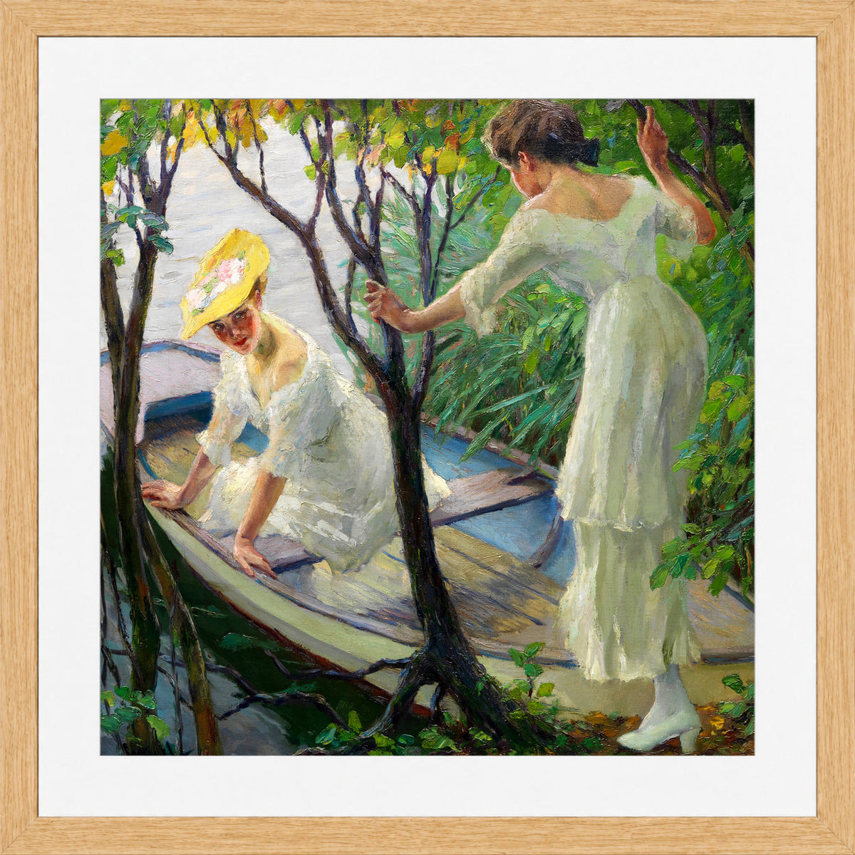 Edward Cucuel Print, Two ladies in a boat (1910) in an oak frame