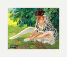 Edward Cucuel Print, Undressing (sitting in the grass) (1910) with an off-white border for rolled canvas