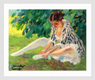 Edward Cucuel Print, Undressing (sitting in the grass) (1910) in a white frame