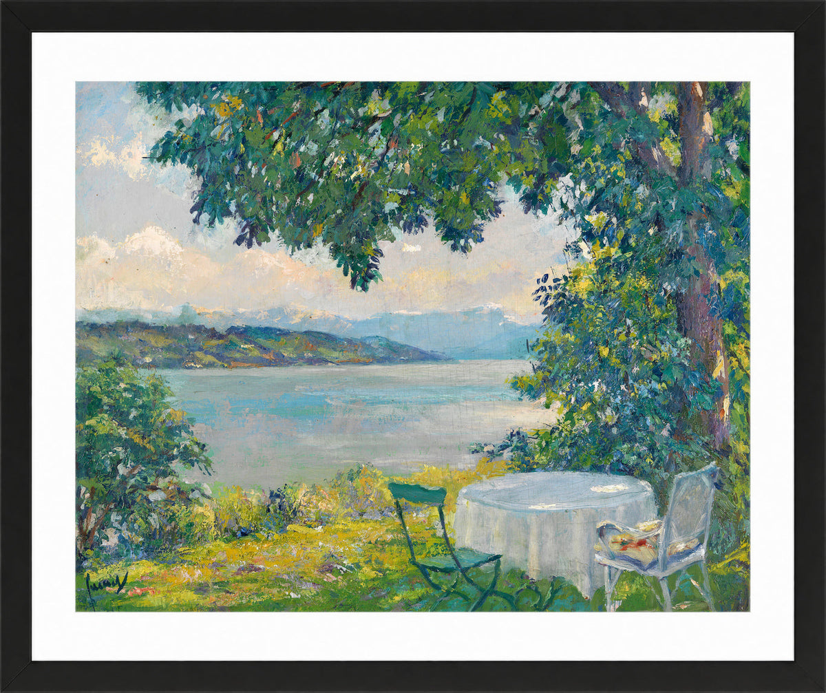 Edward Cucuel Print, View of Lake Starnberg (1920-30) in a black frame