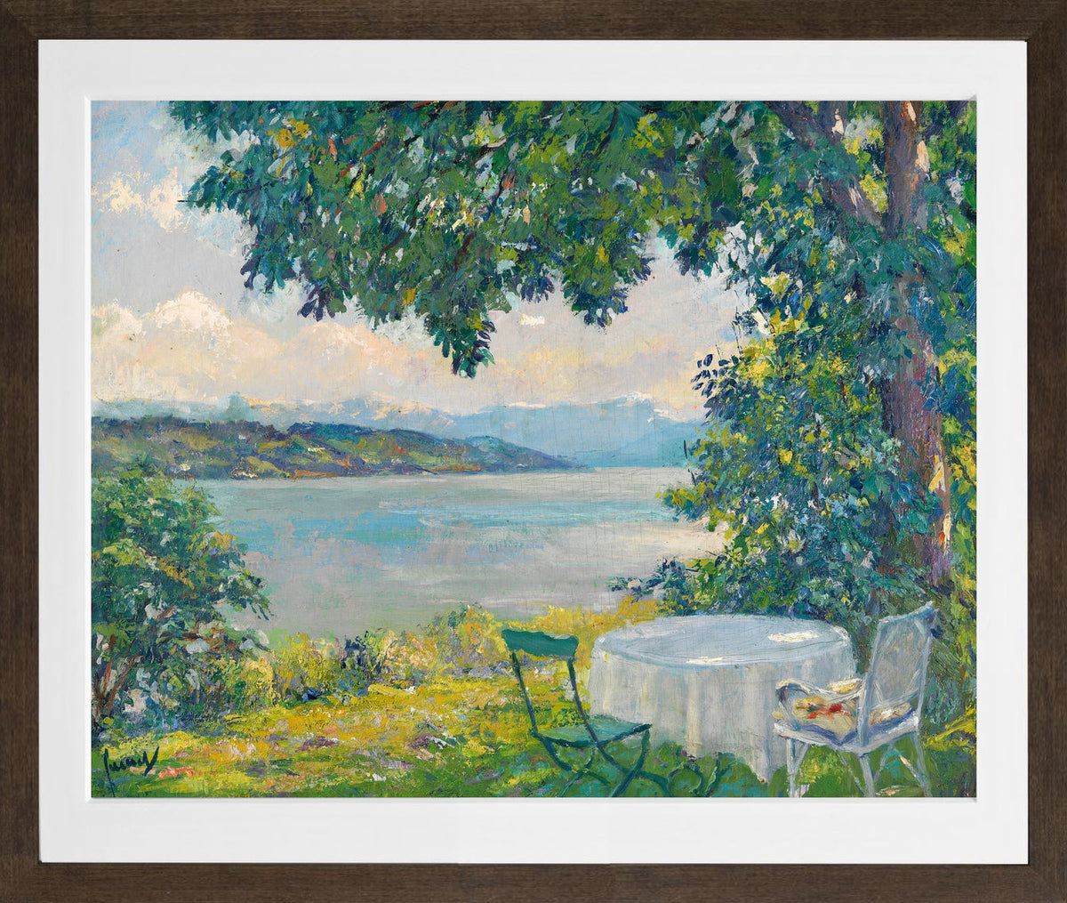 Edward Cucuel Print, View of Lake Starnberg (1920-30) in a brown frame