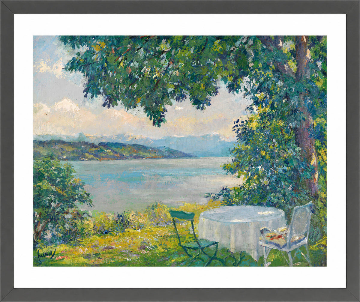 Edward Cucuel Print, View of Lake Starnberg (1920-30) in a dark grey frame