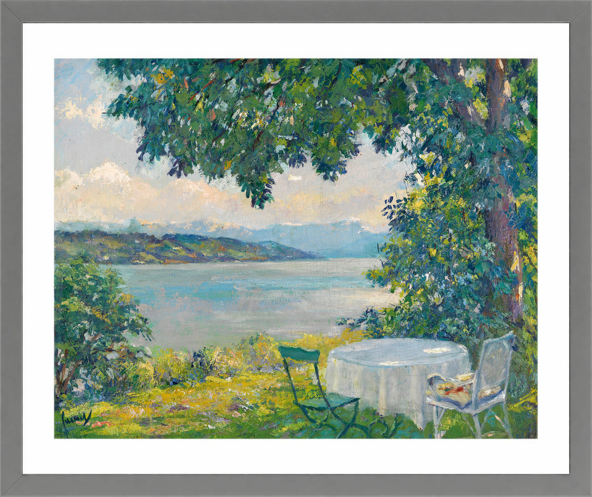 Edward Cucuel Print, View of Lake Starnberg (1920-30) in a light grey frame