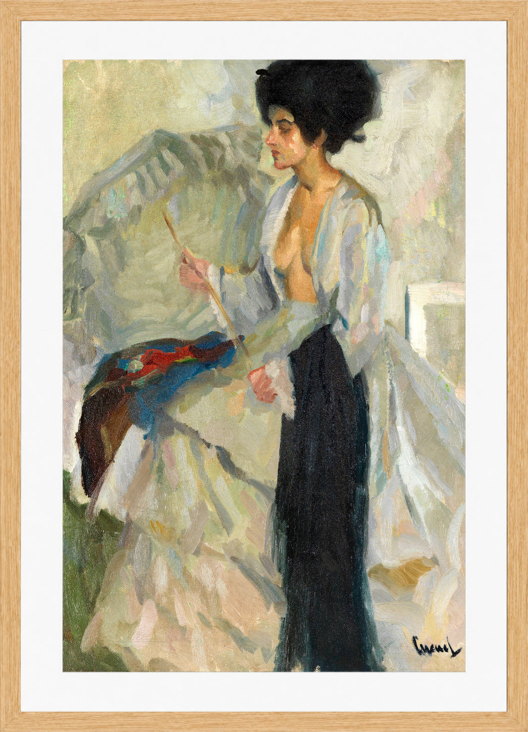 Edward Cucuel Print, Woman in the studio (1915) in an oak frame