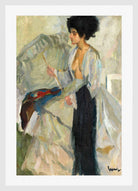 Edward Cucuel Print, Woman in the studio (1915) in a white frame