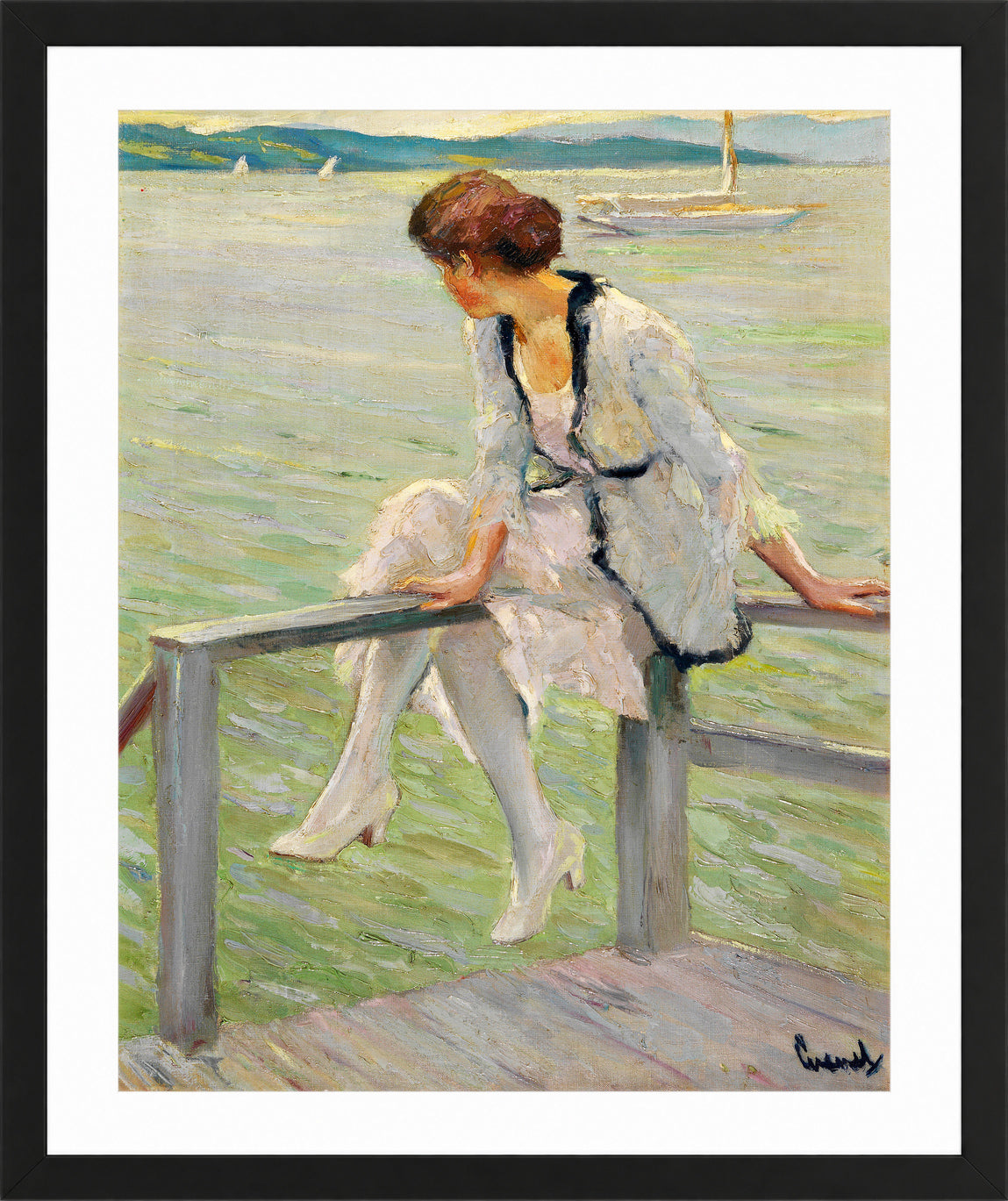 Edward Cucuel Print, Young woman at Lake Starnberg (1915-1920) in a black frame