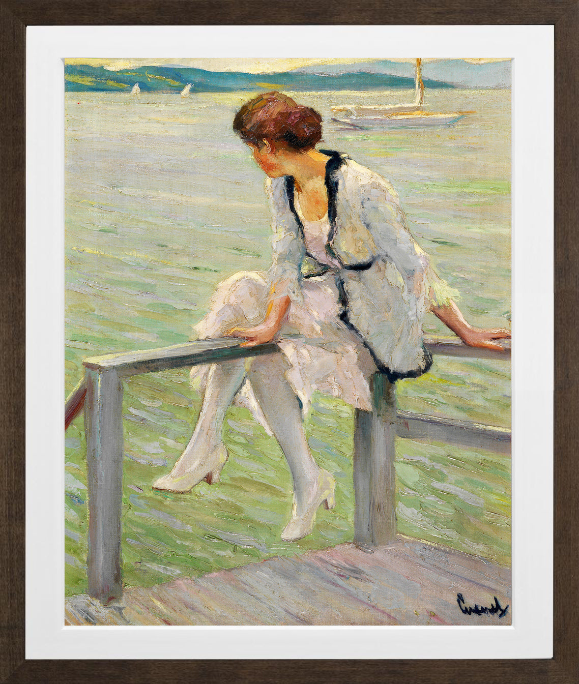 Edward Cucuel Print, Young woman at Lake Starnberg (1915-1920) in a brown frame