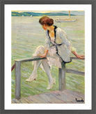 Edward Cucuel Print, Young woman at Lake Starnberg (1915-1920) in a dark grey frame