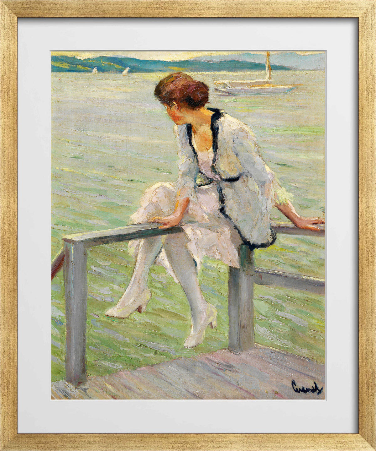 Edward Cucuel Print, Young woman at Lake Starnberg (1915-1920) in a gold frame