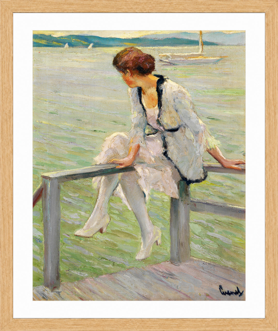 Edward Cucuel Print, Young woman at Lake Starnberg (1915-1920) in an oak frame