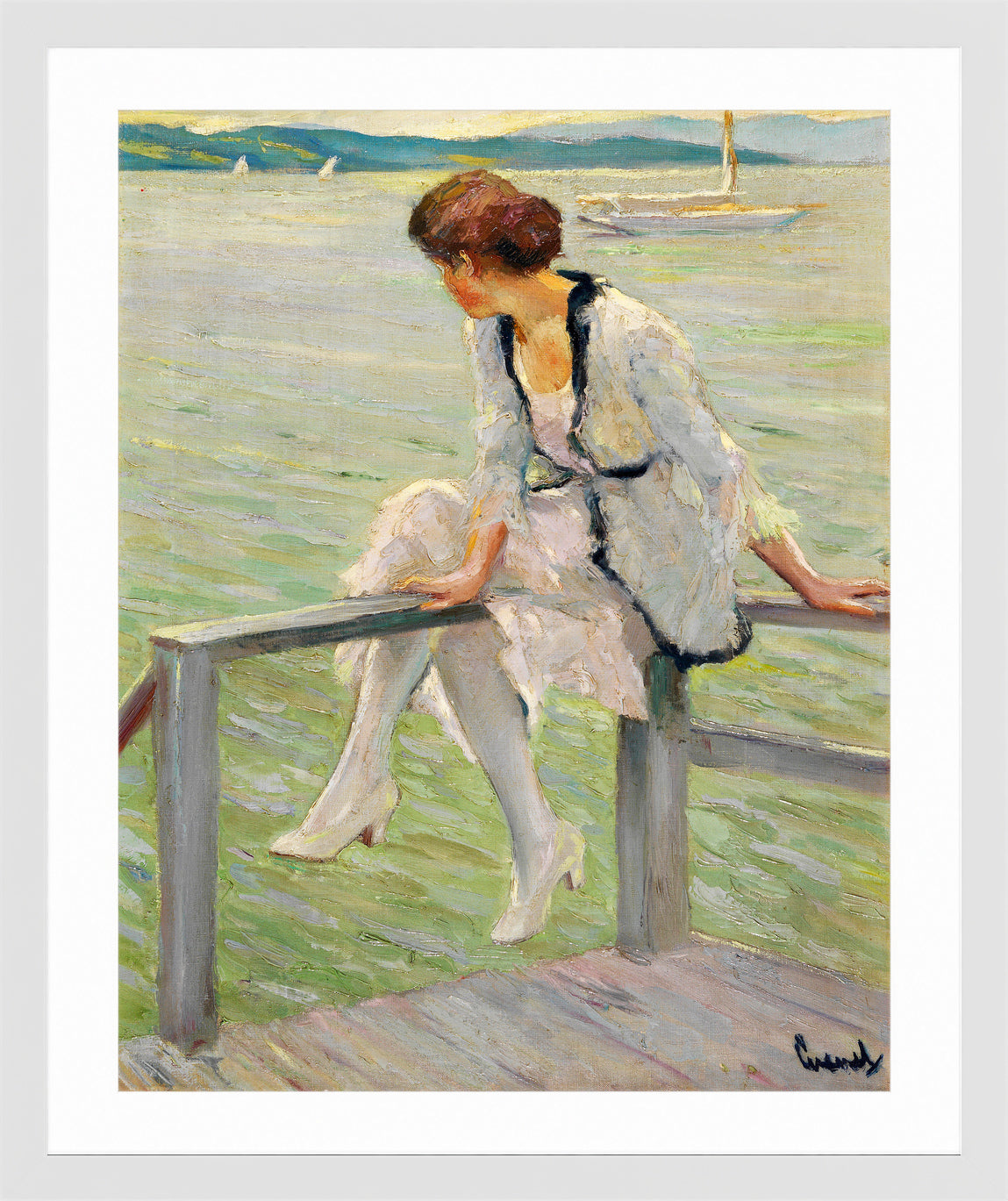 Edward Cucuel Print, Young woman at Lake Starnberg (1915-1920) in a white frame