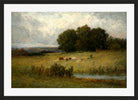 Edward Mitchell Bannister Print, Bright Scene of Cattle near Stream — black frame
