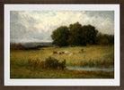 Edward Mitchell Bannister Print, Bright Scene of Cattle near Stream — brown frame