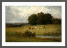 Edward Mitchell Bannister Print, Bright Scene of Cattle near Stream — dark grey frame