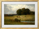Edward Mitchell Bannister Print, Bright Scene of Cattle near Stream — gold frame