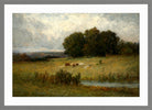 Edward Mitchell Bannister Print, Bright Scene of Cattle near Stream — light grey frame