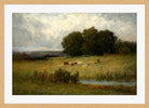 Edward Mitchell Bannister Print, Bright Scene of Cattle near Stream — oak frame