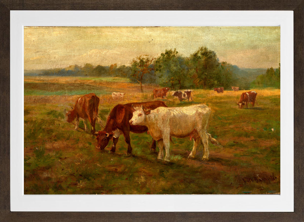 Edward Mitchell Bannister Print, Cows — brown frame