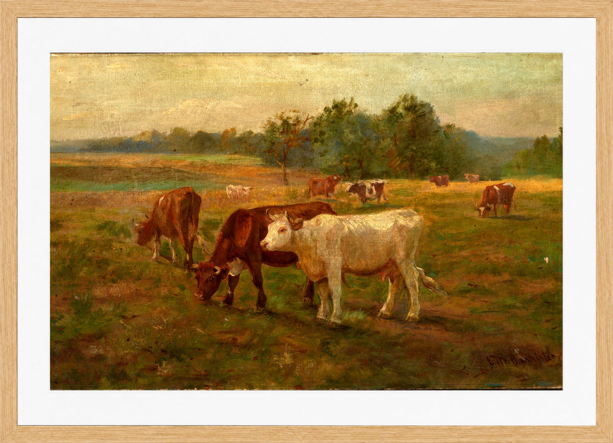 Edward Mitchell Bannister Print, Cows — oak frame