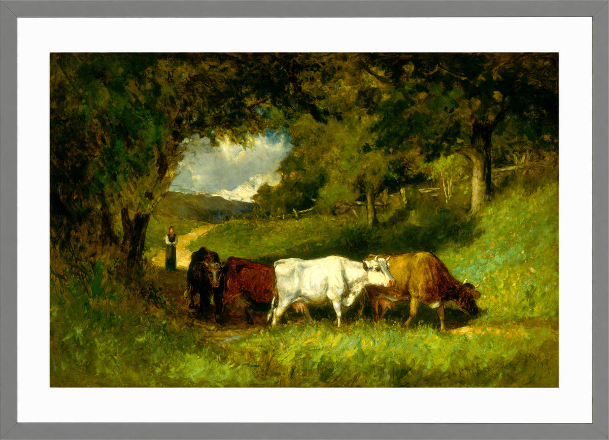 Edward Mitchell Bannister Print, Driving Home the Cows (1881) — light grey frame