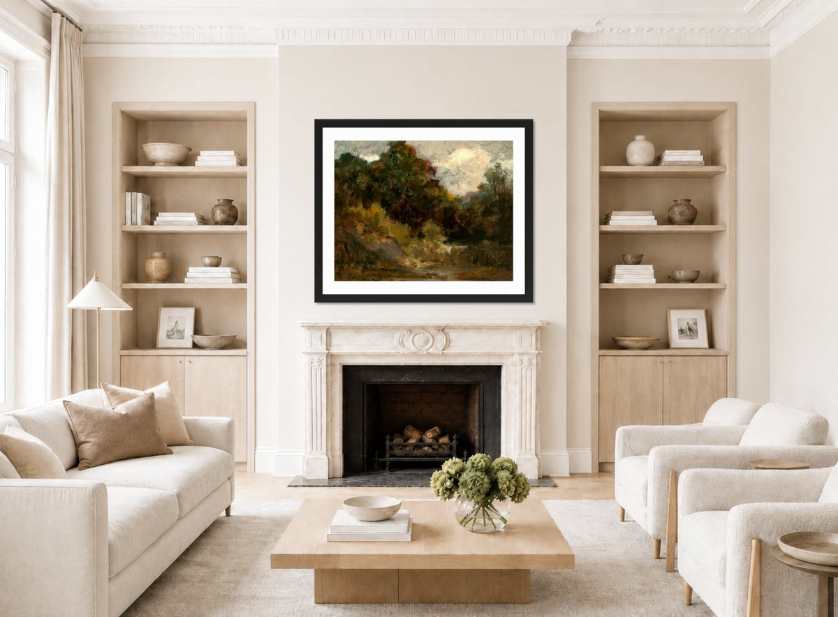 Edward Mitchell Bannister Print, Landscape (Trees) — living room roomset