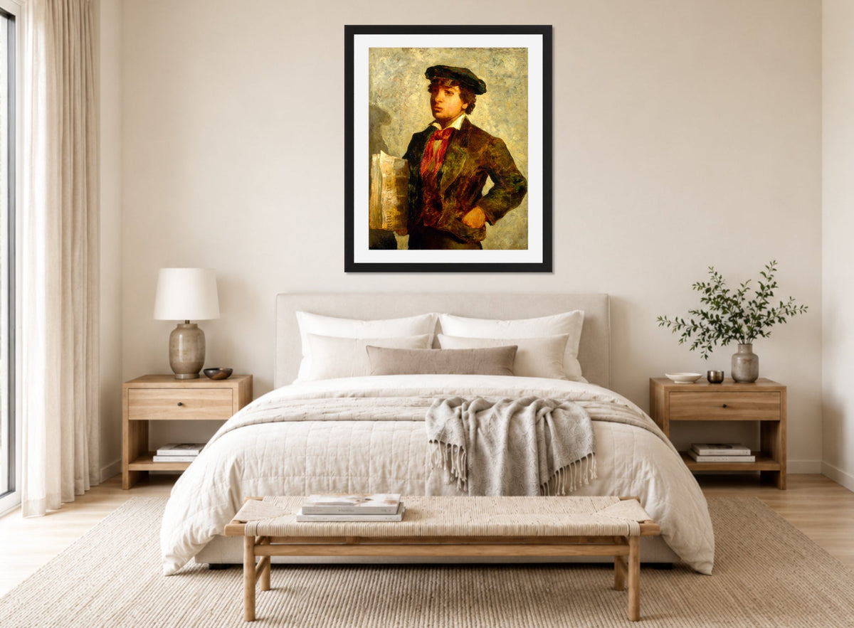 Edward Mitchell Bannister Print, Newspaper Boy (1869) — bedroom