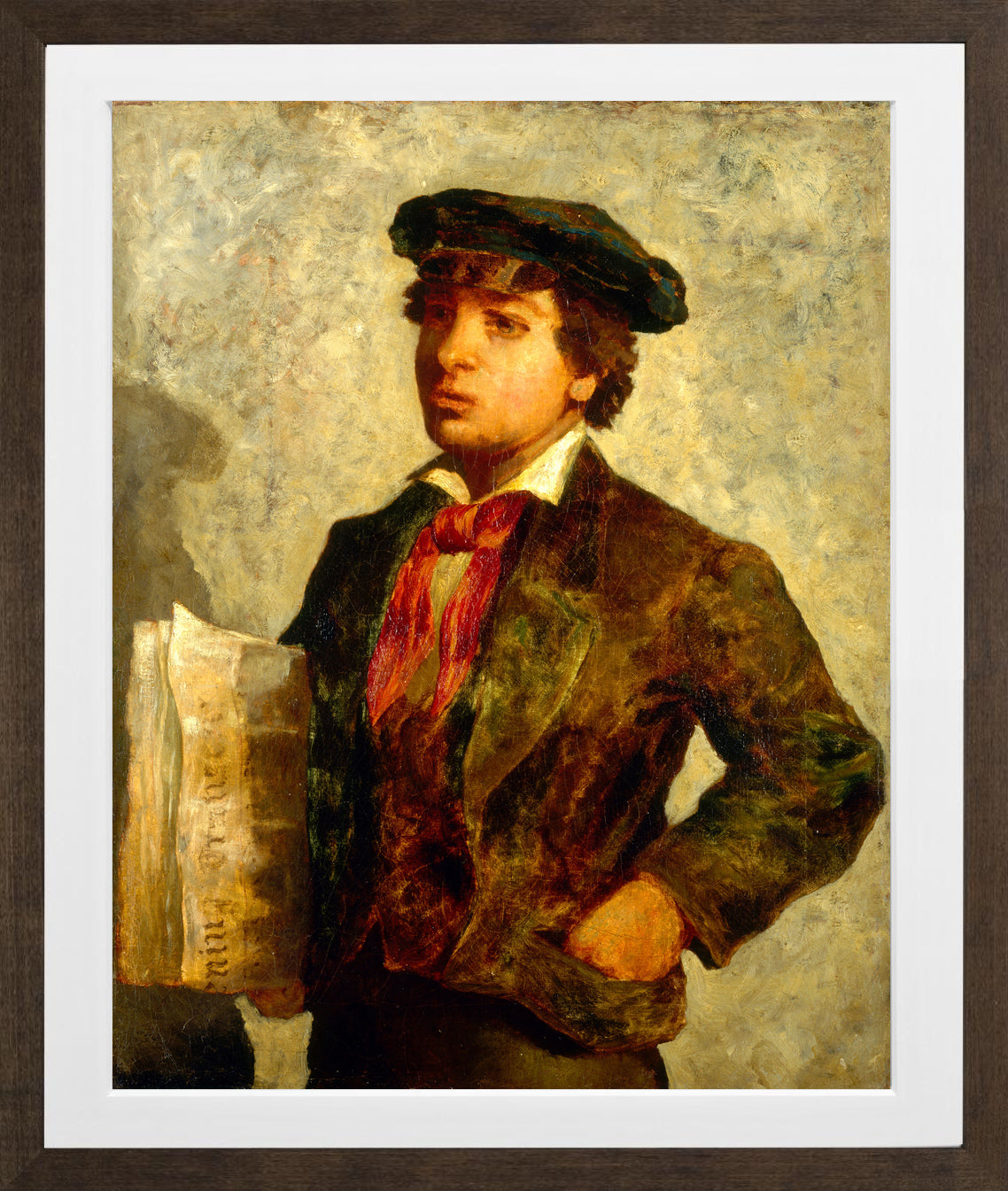 Edward Mitchell Bannister Print, Newspaper Boy (1869) — brown frame