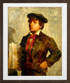 Edward Mitchell Bannister Print, Newspaper Boy (1869) — brown frame