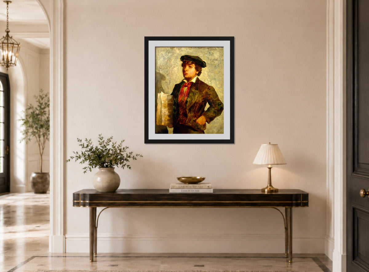 Edward Mitchell Bannister Print, Newspaper Boy (1869) — hallway