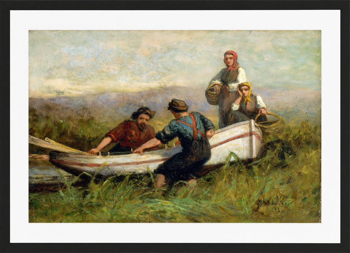 Edward Mitchell Bannister Print, People Near Boat (1893) — black frame