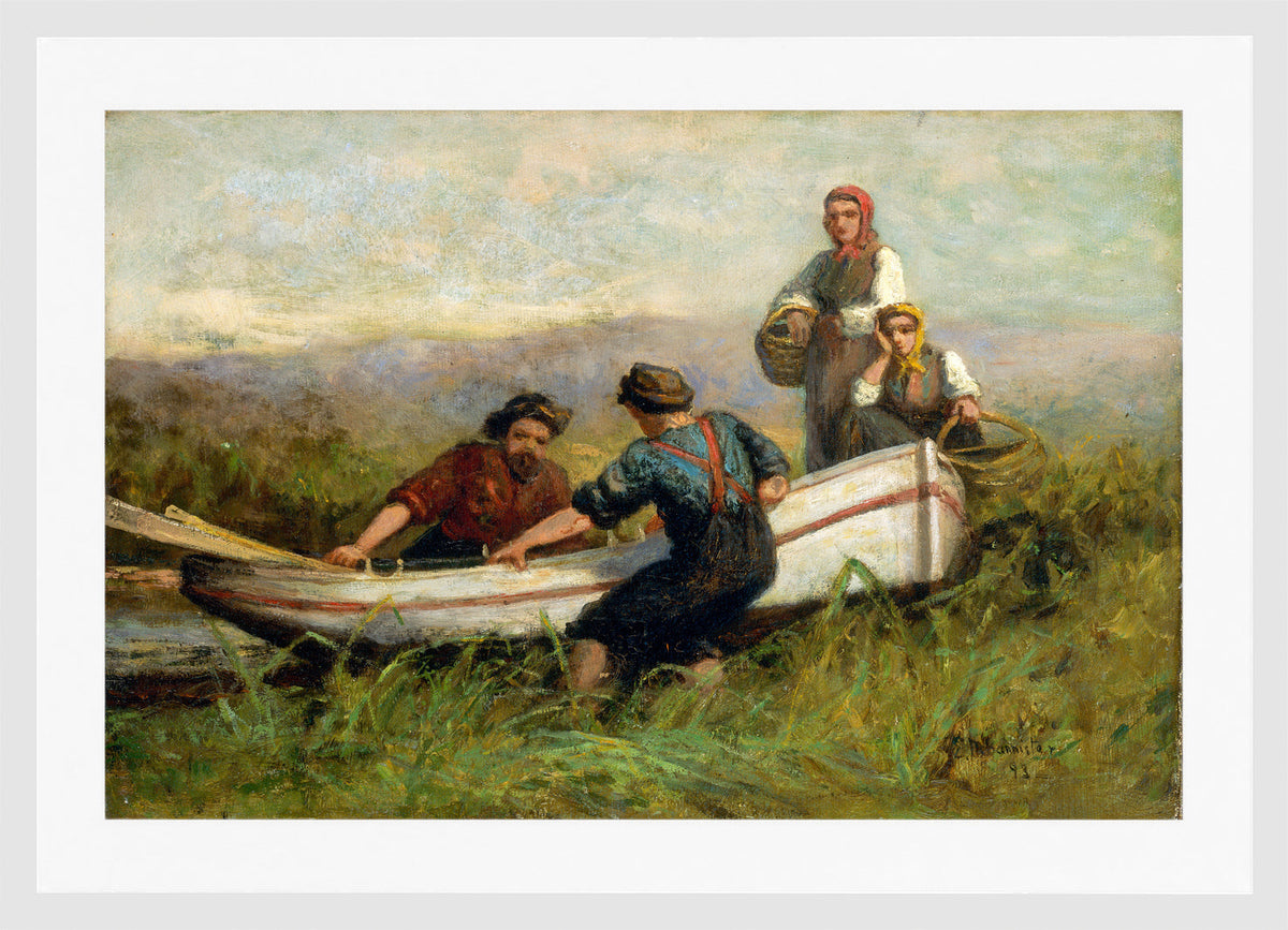 Edward Mitchell Bannister Print, People Near Boat (1893) — white frame