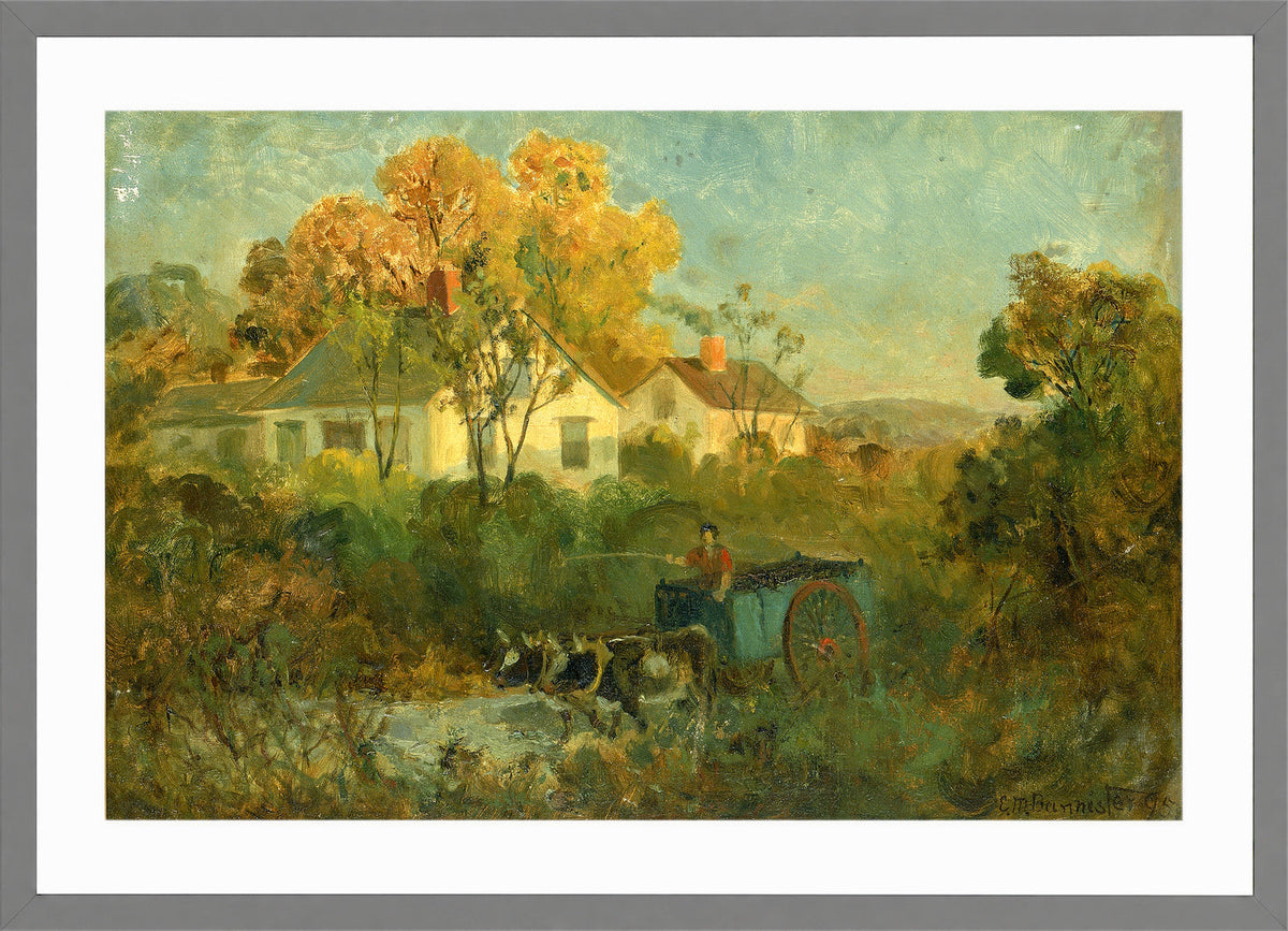 Edward Mitchell Bannister Print, The Drinking Pool (Oxen and Cart) (1895) — light grey frame