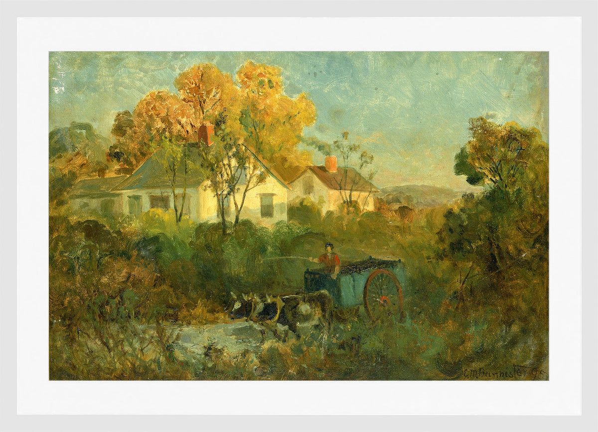 Edward Mitchell Bannister Print, The Drinking Pool (Oxen and Cart) (1895) — white frame