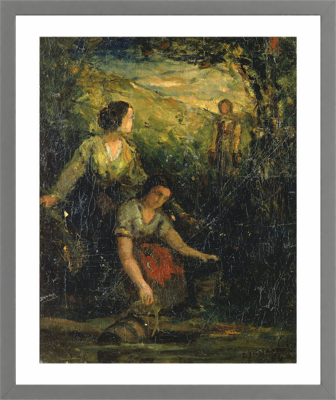 Edward Mitchell Bannister Print, The Drinking Pool (Three Women at Water) (1894) — light grey frame