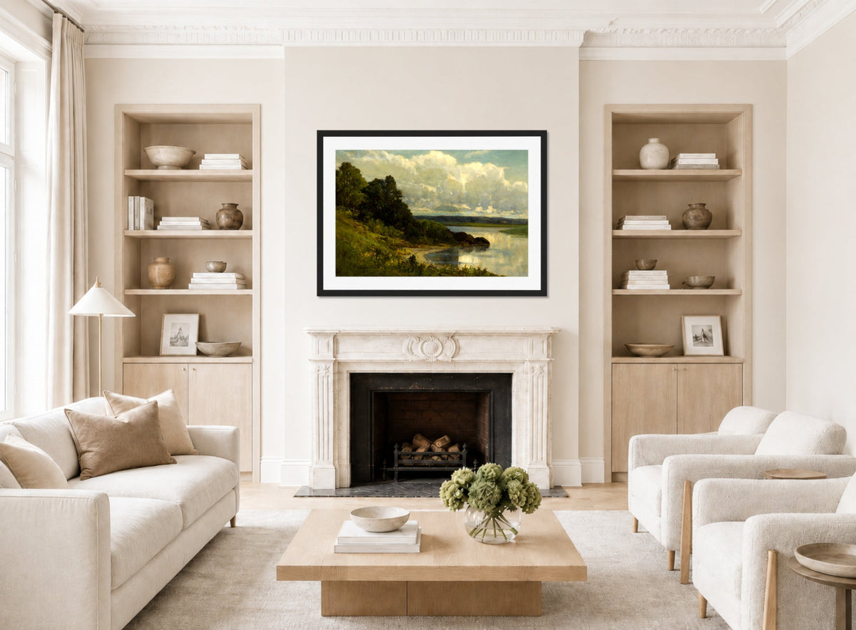 Edward Mitchell Bannister Print, The Palmer River (1885) — living room roomset