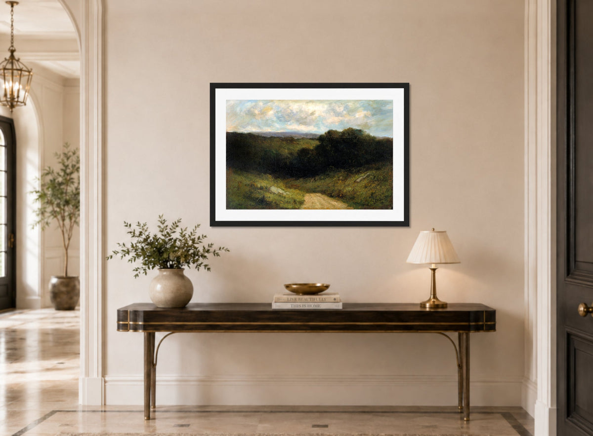 Edward Mitchell Bannister Print, The Road to the Valley — hallway