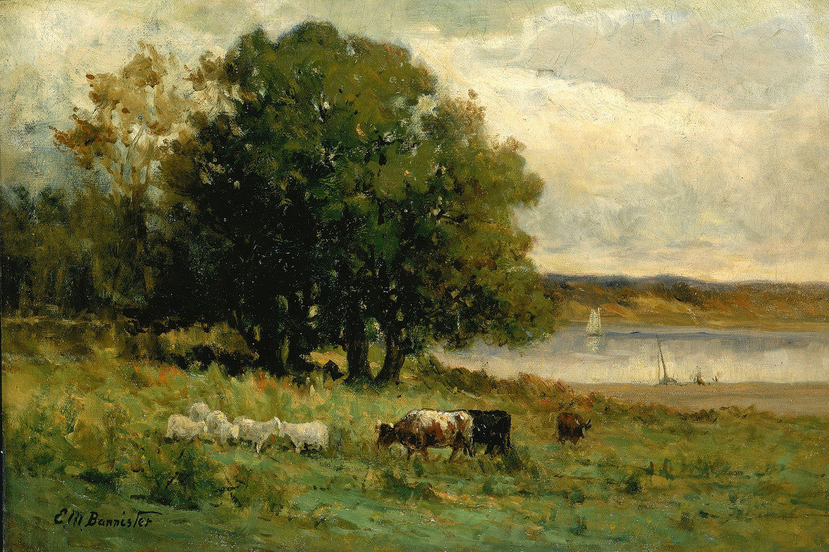 Edward Mitchell Bannister Print, Untitled (Cattle and a Distant Sailboat) — unframed