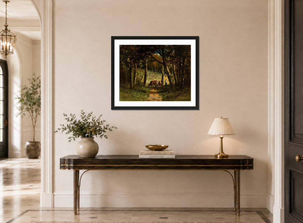 Edward Mitchell Bannister Print, Untitled (Cows on a Forest Path) (1883) — hallway