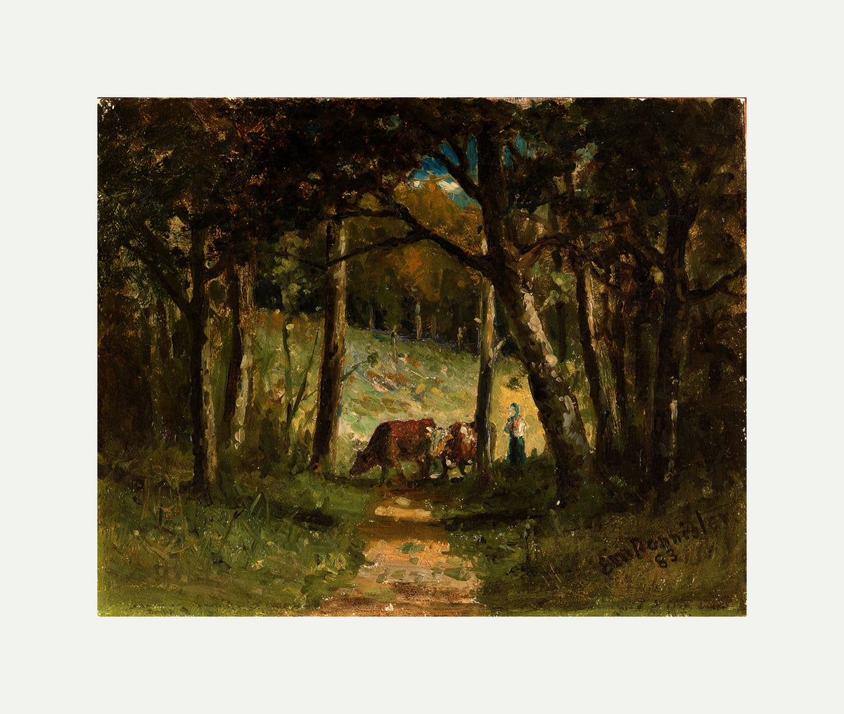 Edward Mitchell Bannister Print, Untitled (Cows on a Forest Path) (1883) — rolled canvas