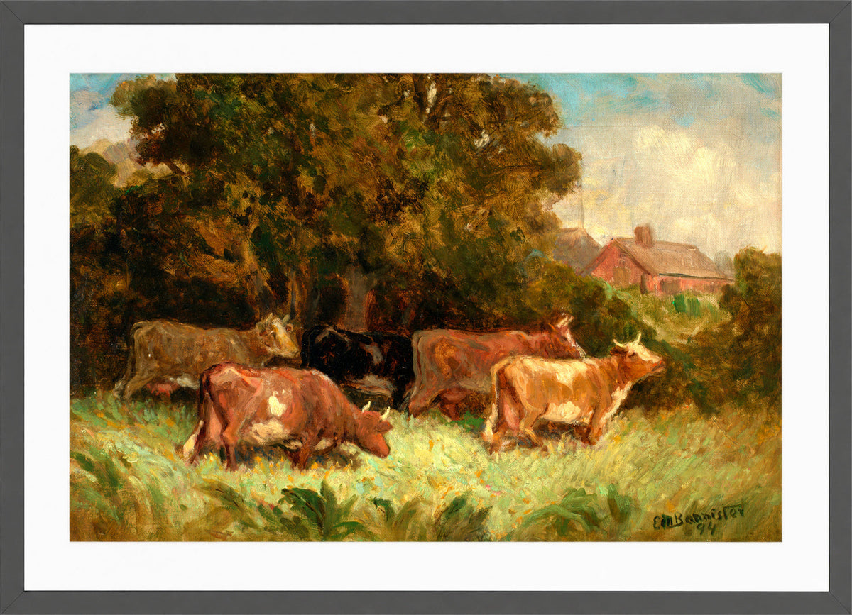 Edward Mitchell Bannister Print, Untitled (Five Cows in Pasture) (1894) — dark grey frame