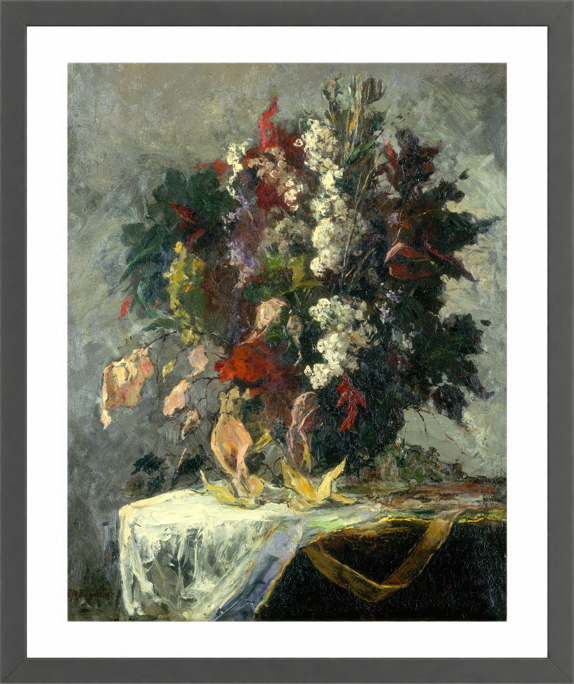Edward Mitchell Bannister Print, Untitled (Floral Still Life) — dark grey frame