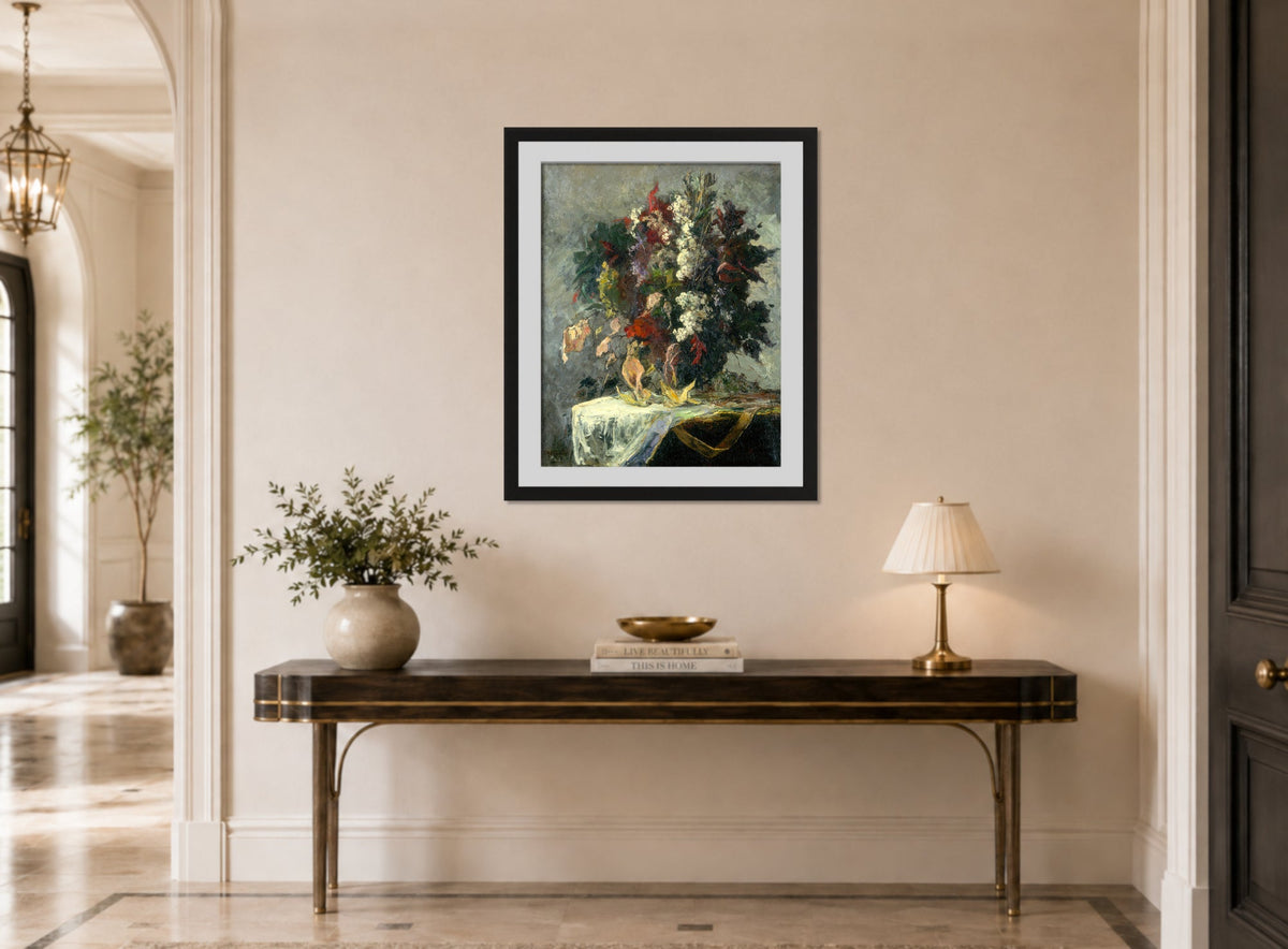 Edward Mitchell Bannister Print, Untitled (Floral Still Life) — hallway