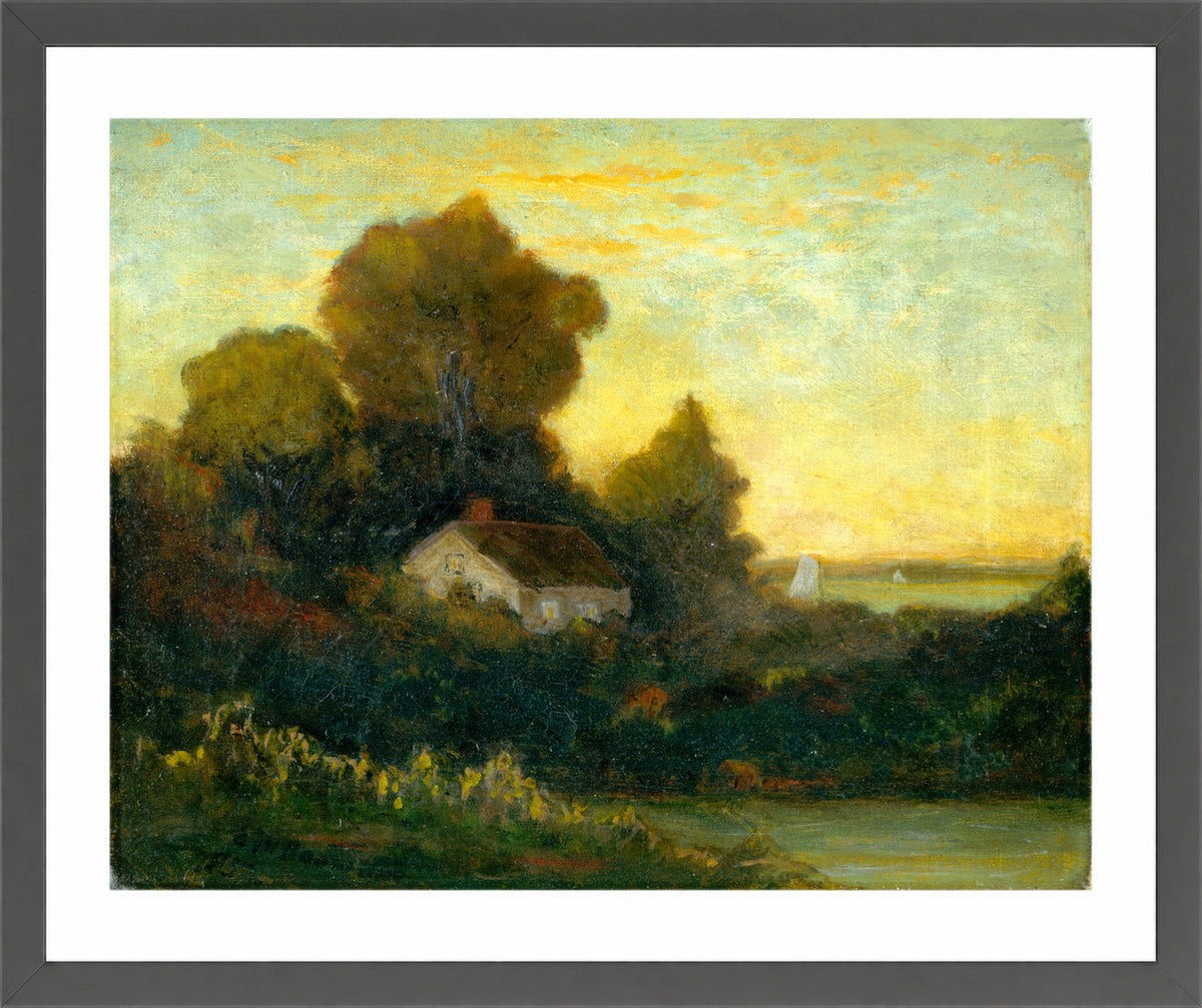 Edward Mitchell Bannister Print, Untitled (House in Woods near a Lake) (1895) — dark grey frame