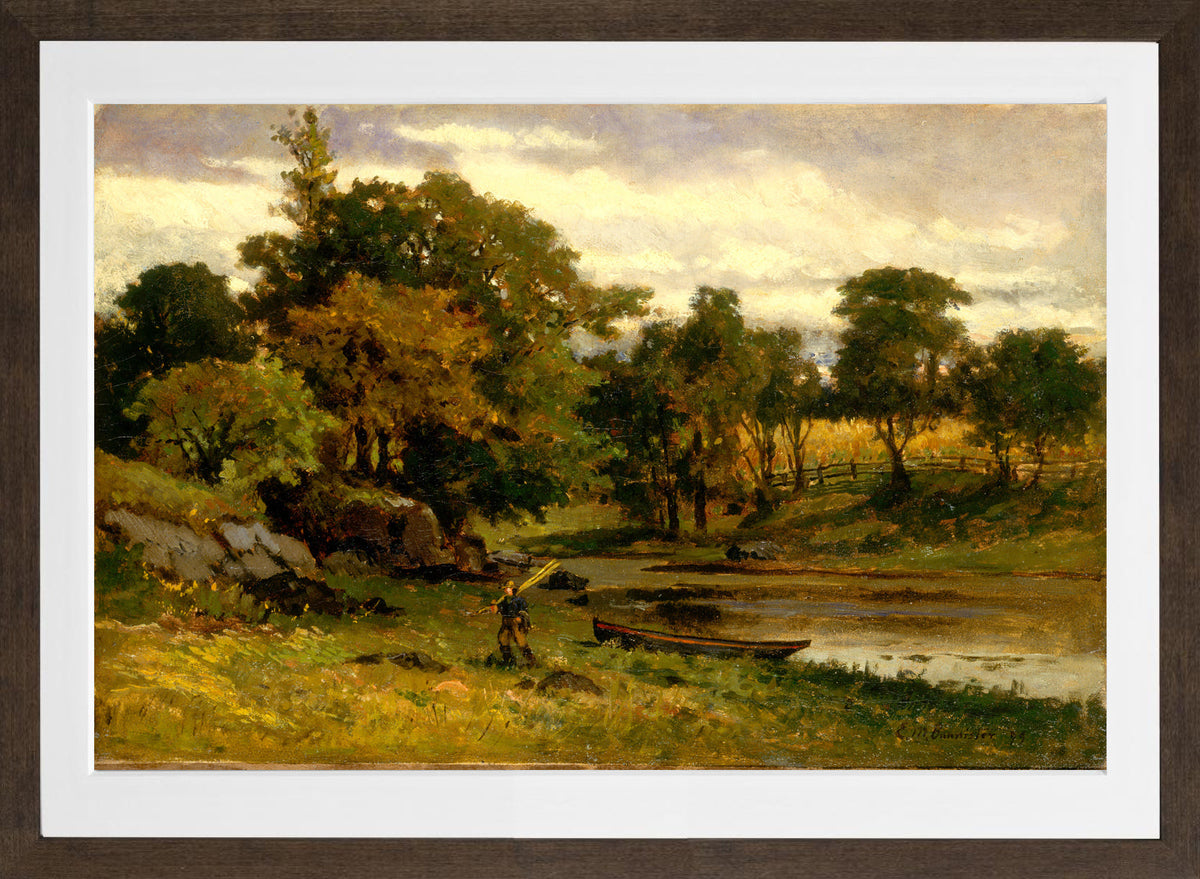 Edward Mitchell Bannister Print, Untitled (Boat and Man beside a Stream) (1879) — brown frame
