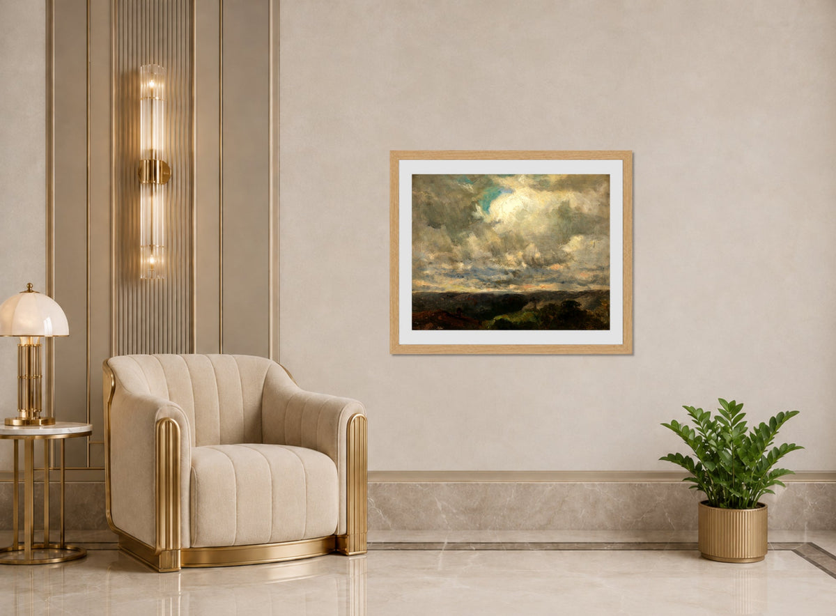 Edward Mitchell Bannister Print, Untitled (Landscape with a Cloudy Sky) — art deco roomset
