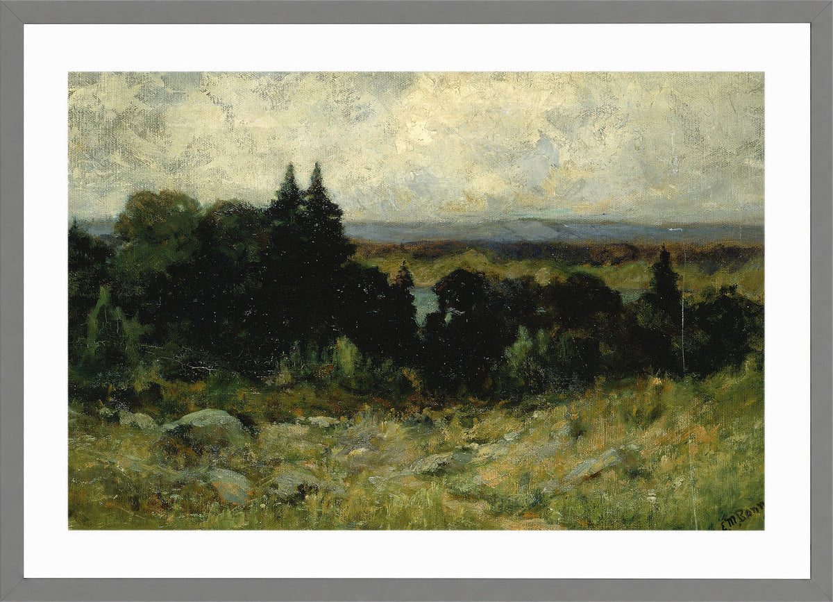 Edward Mitchell Bannister Print, Untitled (Fields with Rocks and Trees) (1893) — light grey frame