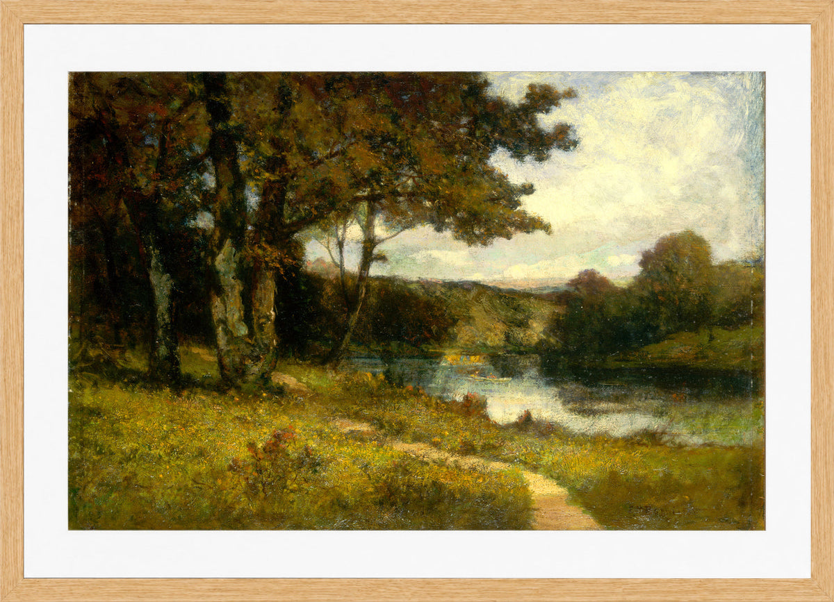 Edward Mitchell Bannister Print, Untitled (Trees near a River) (1891) — oak frame