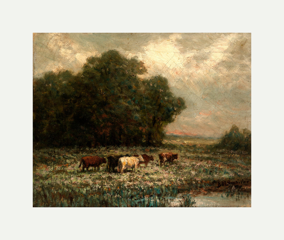 Edward Mitchell Bannister Print, Untitled (Landscape with Cattle Grazing) (1897) — rolled canvas