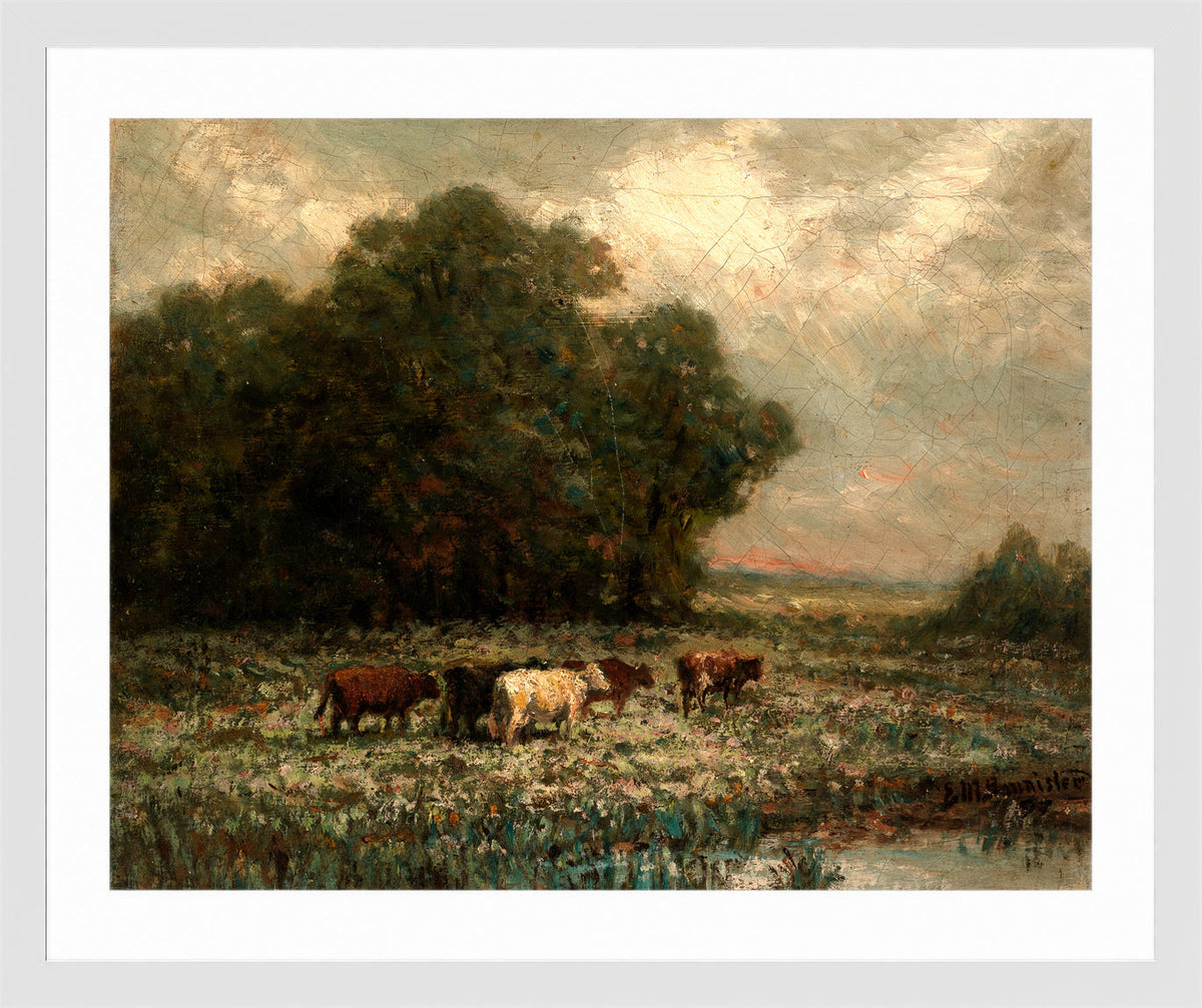 Edward Mitchell Bannister Print, Untitled (Landscape with Cattle Grazing) (1897) — white frame