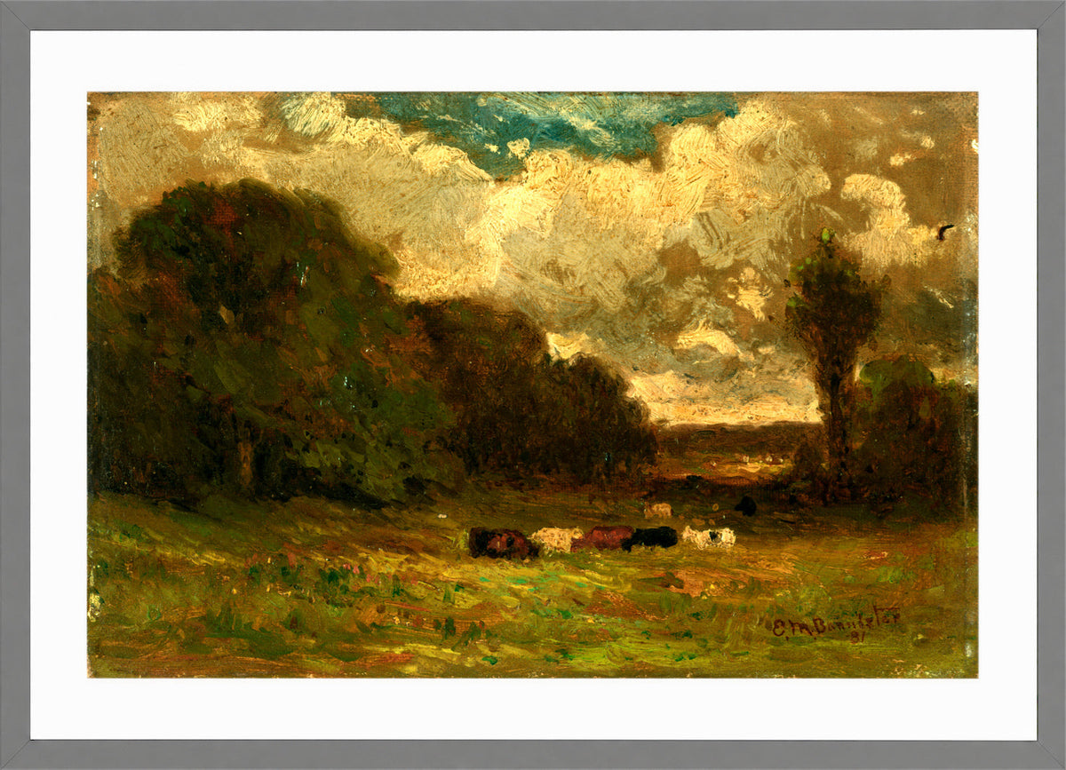 Edward Mitchell Bannister Print, Untitled (Cows and Trees) (1881) — light grey frame